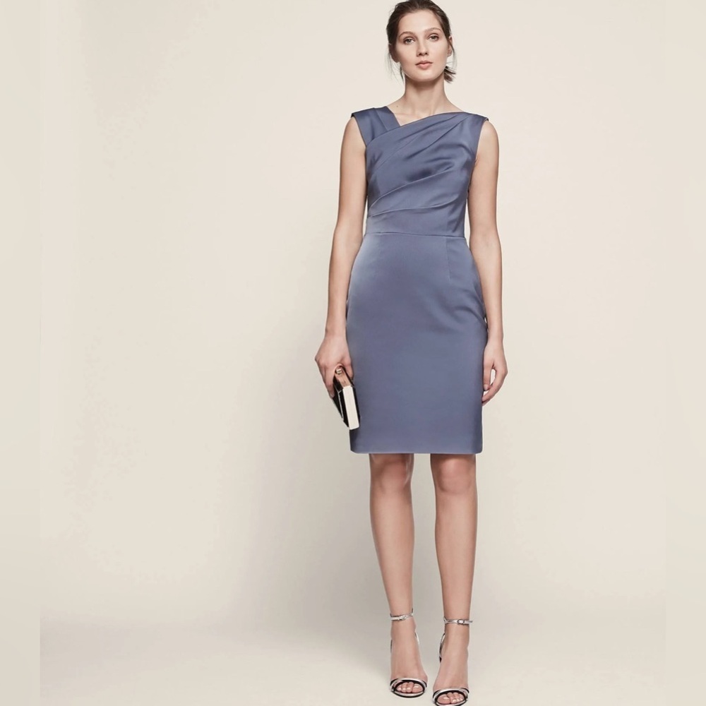 Reiss Slate Blue Satin Sheath Dress